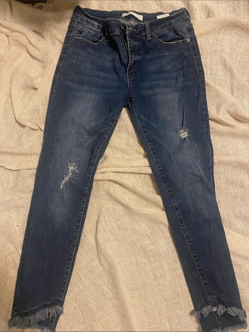 KanCan Dark Blue Skinny Jeans with Frayed Ankles